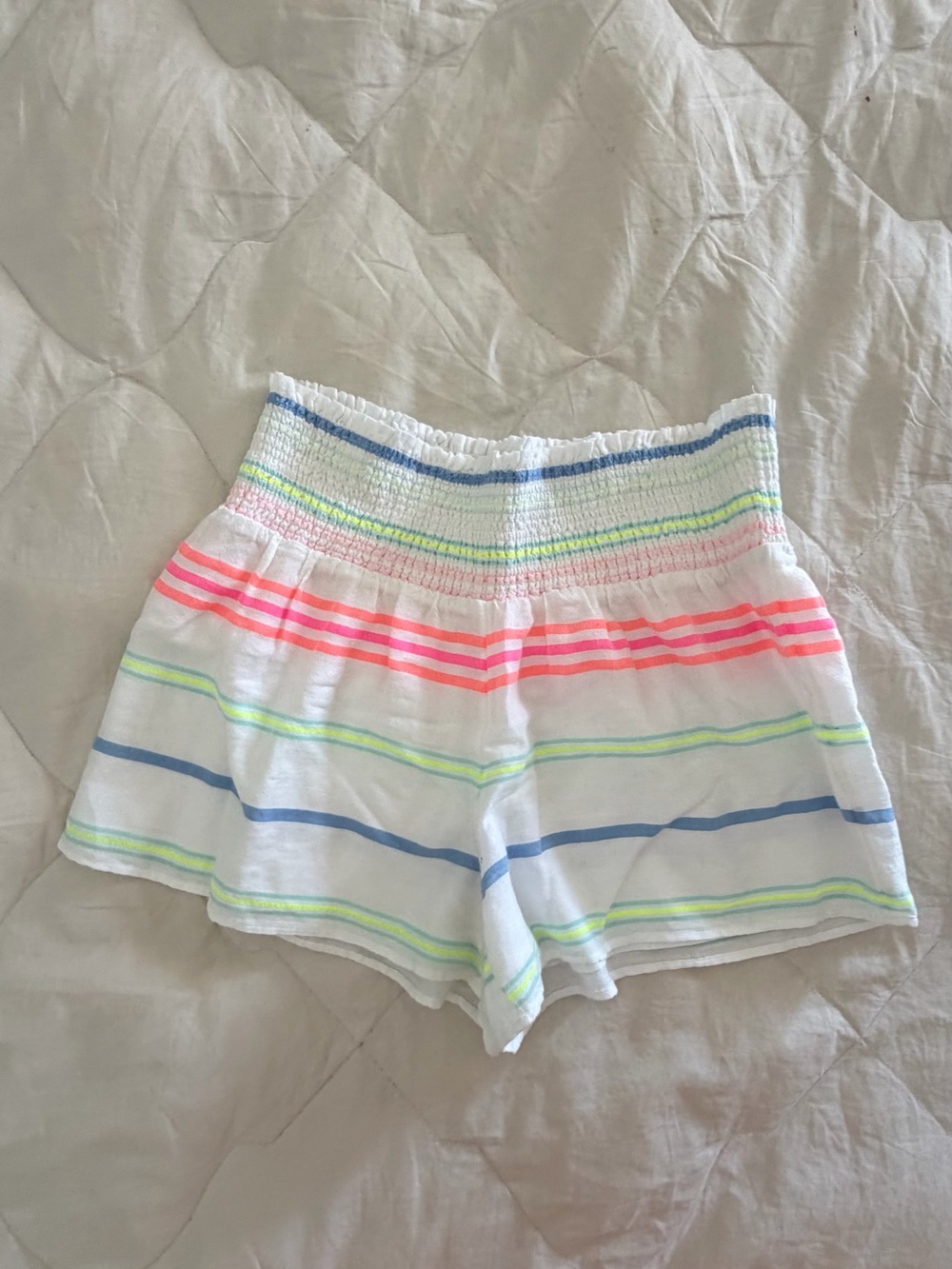 Vineyard Vines White Linen Smocked Shorts with Neon Stripes - Picture 2 of 3